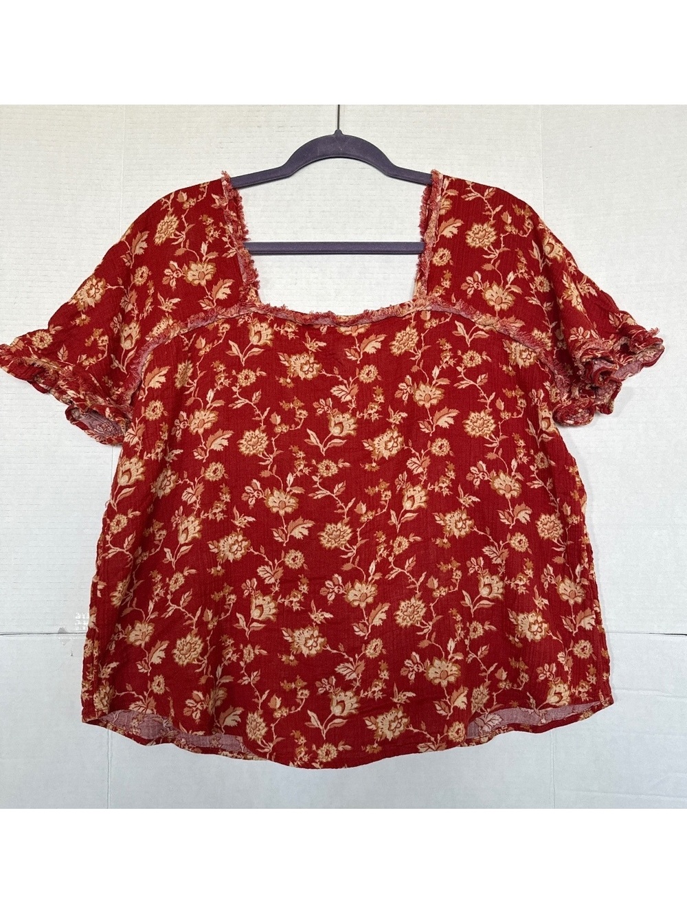 Wonderly Red Floral Cotton Blouse Size L